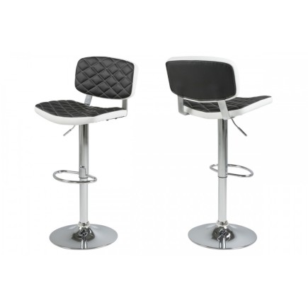 Lot de 2 tabourets design en simili cuir noir et blanc, ALVERO