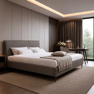 Lit design en cuir italien de luxe AURENE, taupe, 200x200