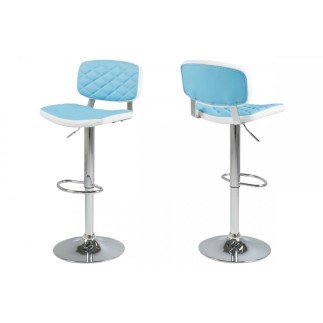 Lot de 2 tabourets design en simili cuir bleu et blanc, ALVERO