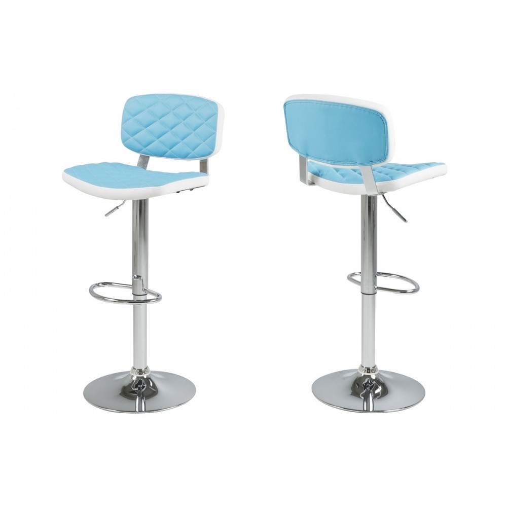 Lot de 2 tabourets design en simili cuir bleu et blanc, ALVERO Lot de 2 tabourets design en simili cuir bleu et blanc, ALVERO