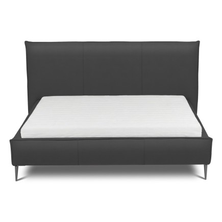 Lit design en cuir italien de luxe AURENE, gris foncé, 140x200