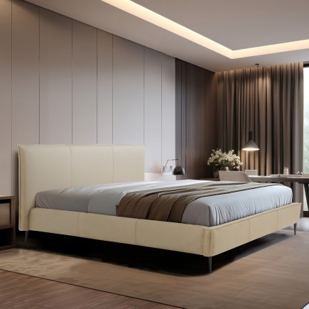Lit design en cuir italien de luxe AURENE, beige, 140x200