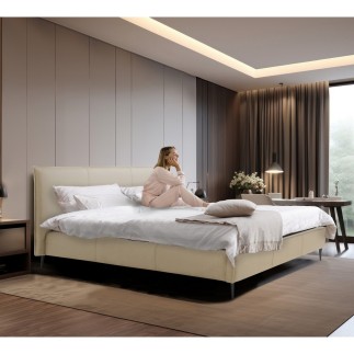 Lit design en cuir italien de luxe AURENE, beige, 140x200