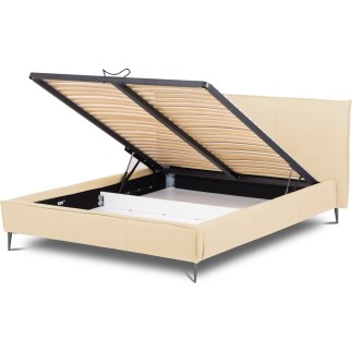 Lit design en cuir italien de luxe AURENE, beige, 160x200