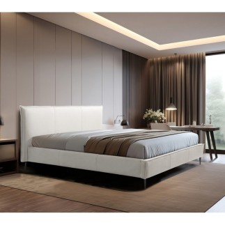 Lit design en cuir italien de luxe AURENE, blanc cassé, 140x200