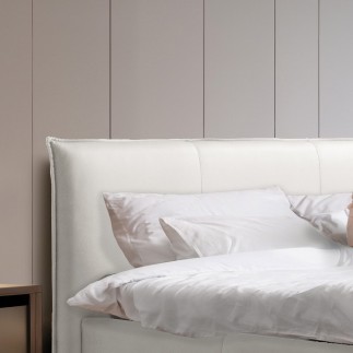 Lit design en cuir italien de luxe AURENE, blanc cassé, 140x200