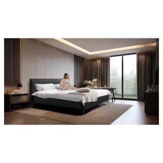 Lit design en cuir italien de luxe AURENE, noir, 140x200