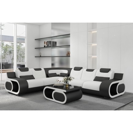 Autre paiement: canapé d'angle cuir italien 7 places luxembourg, blanc et noir, angle gauche, table basse luxia blanc/noir, tota