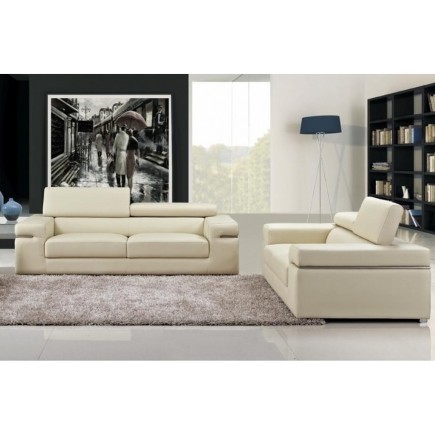 Solde de 1183 € sur commande n°dcaq02101408 1x ensemble canapé 2 places et fauteuil en cuir italien alonso, blanc et 1x un pouf