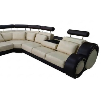 Canapé d'angle en cuir italien 7 places excelia, noir et blanc, angle gauche - Mobilier Privé