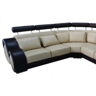 Canapé d'angle en cuir italien 7 places excelia, noir et blanc, angle gauche - Mobilier Privé