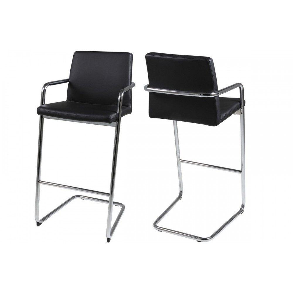 Lot de 2 tabourets design en simili cuir noir, SIGMA Lot de 2 tabourets design en simili cuir noir, SIGMA