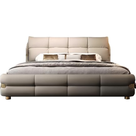 Lit design en cuir de luxe luxo, avec sommier à lattes offert, gris clair, 160x200 - Mobilier Privé