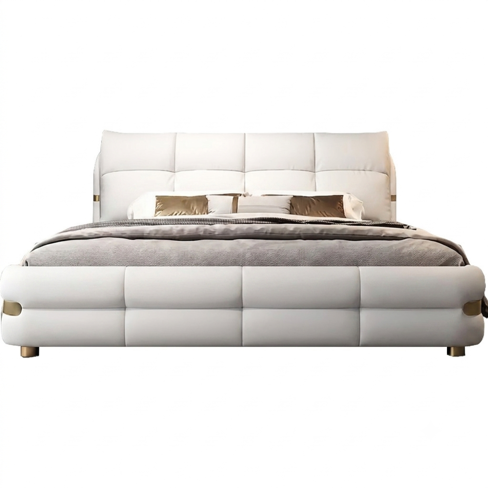 Lit design en cuir de luxe luxo, avec sommier à lattes offert, gris clair, 160x200 - Mobilier Privé