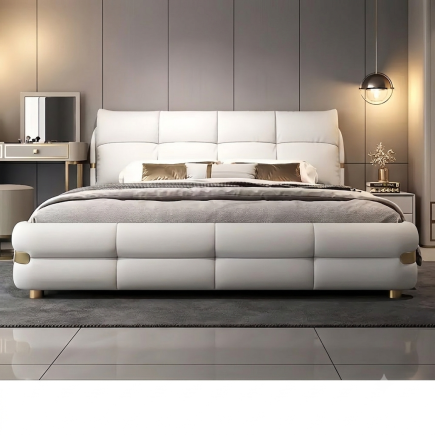 Lit design en cuir italien luxe VARESI avec sommier à lattes offert, blanc, 140x200