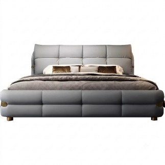 Lit design en cuir de luxe luxo, avec sommier à lattes offert, gris clair, 160x200 - Mobilier Privé