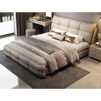 Lit design en cuir de luxe luxo, avec sommier à lattes offert, gris clair, 160x200 - Mobilier Privé