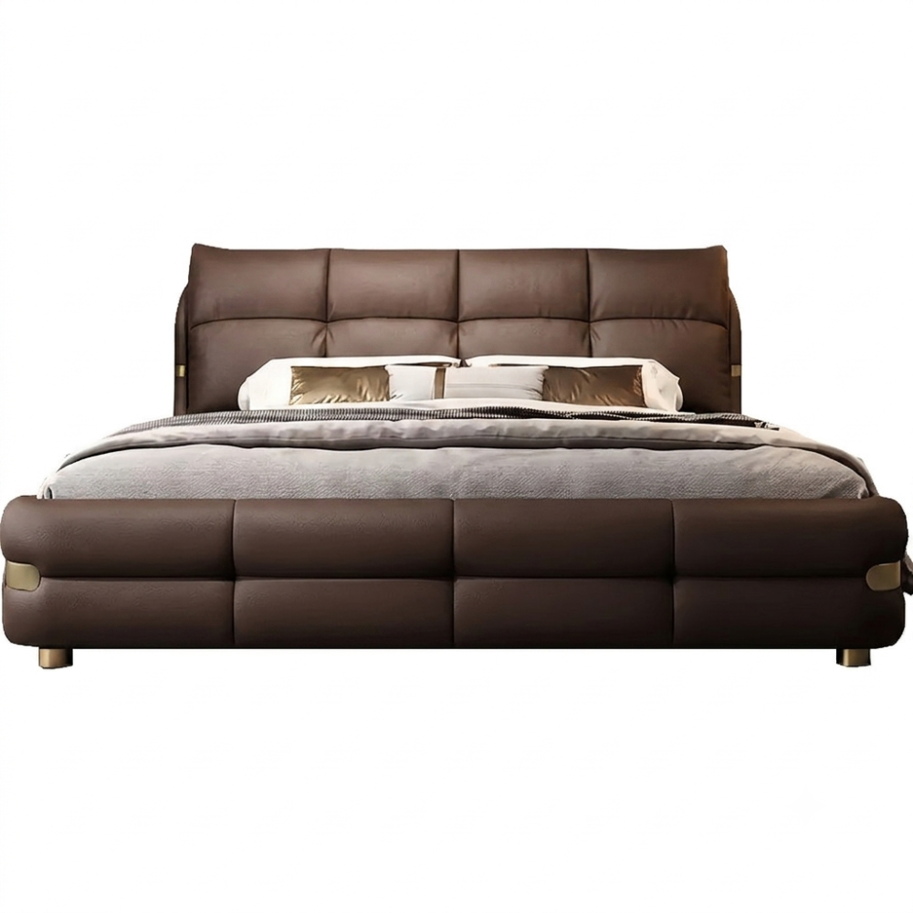 Lit design en cuir italien luxe VARESI avec sommier à lattes offert, chocolat, 140x200