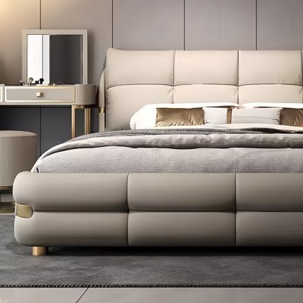 copie de Lit design en cuir italien luxe VARESI avec sommier à lattes offert, chocolat, 160x200
