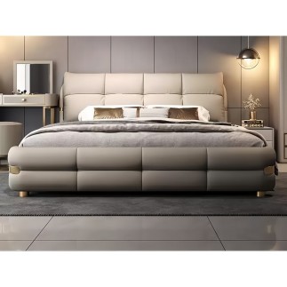 Lit design en cuir italien luxe VARESI avec sommier à lattes offert, chocolat, 180x200