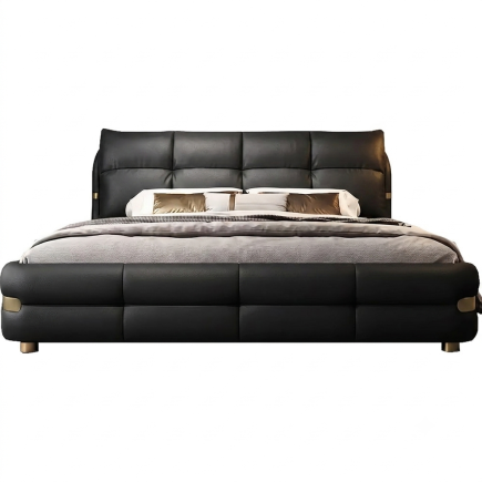 Lit design en cuir de luxe luxo, avec sommier à lattes offert, gris clair, 160x200 - Mobilier Privé