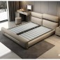 Lit design en cuir italien luxe FEROLI + sommier à lattes, beige