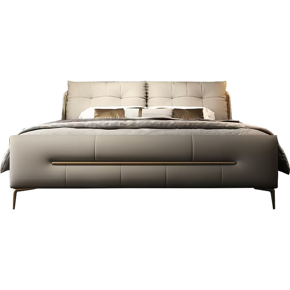 Lit design en cuir italien luxe italo avec sommier à lattes inclus, beige Lit design en cuir italien luxe italo avec sommier à lattes inclus, beige
