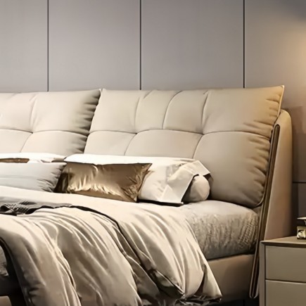 Lit design en cuir italien luxe italo avec sommier à lattes inclus, beige