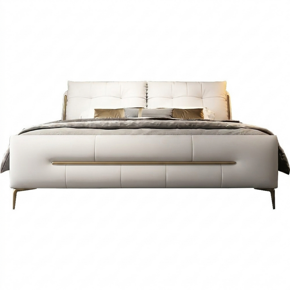 Lit design en cuir italien luxe italo avec sommier à lattes inclus, blanc