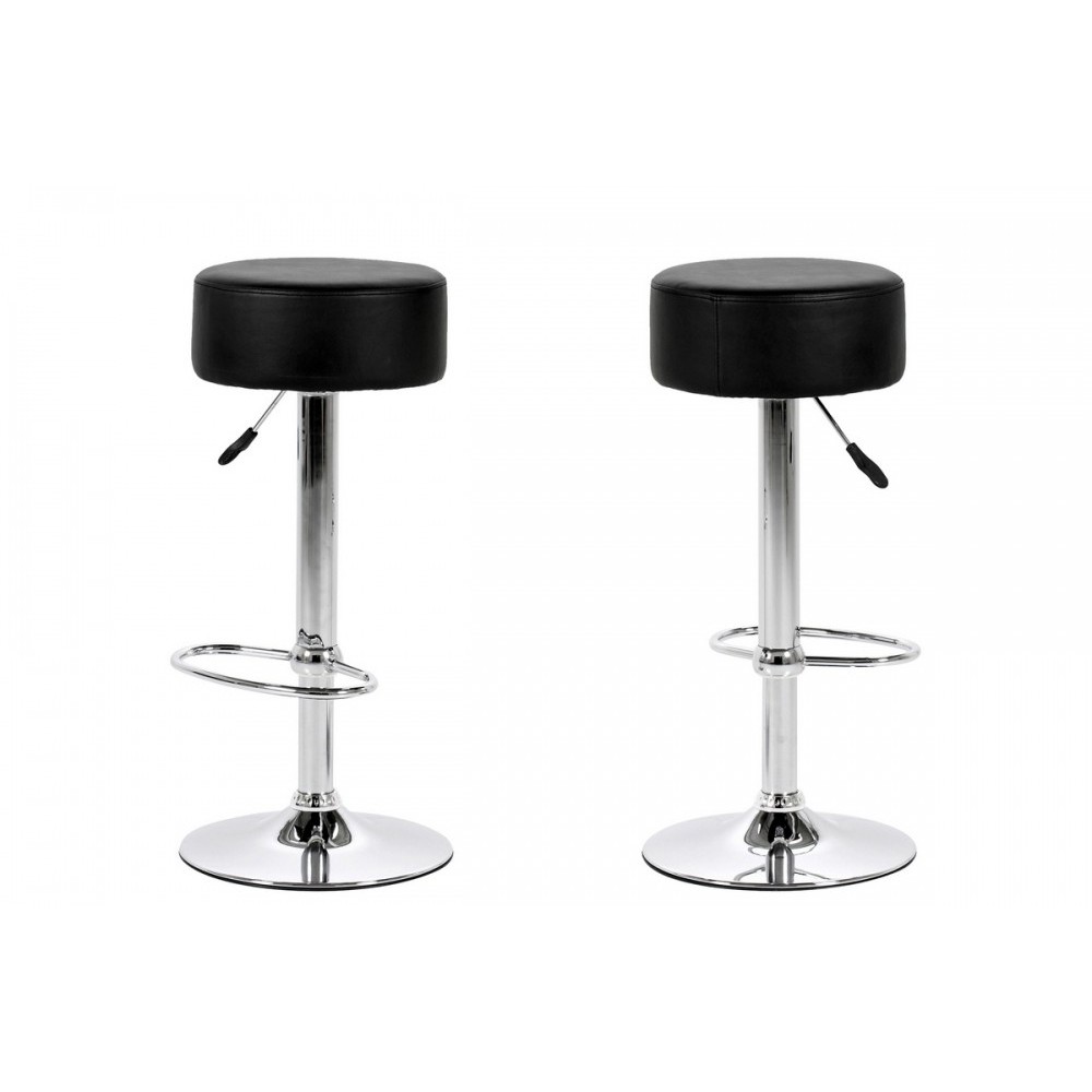 Lot de 2 tabourets design en simili cuir noir, DUSTIN