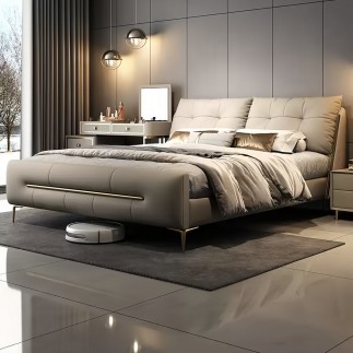Lit design en cuir italien luxe italo avec sommier à lattes inclus, chocolat