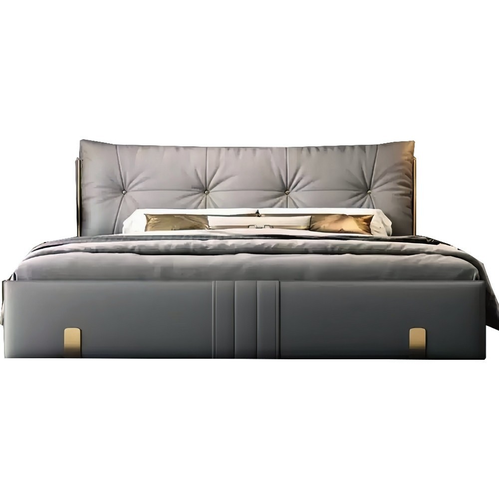 Lit design en cuir italien luxe LORNA avec sommier à lattes inclus, gris foncé Lit design en cuir italien luxe LORNA avec sommier à lattes inclus, gris foncé