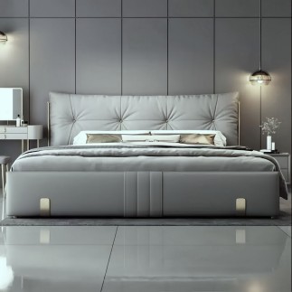 Lit design en cuir italien luxe LORNA avec sommier à lattes inclus, gris foncé