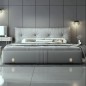 Lit design en cuir italien luxe LORNA avec sommier à lattes inclus, gris foncé Lit design en cuir italien luxe LORNA avec sommier à lattes inclus, gris foncé