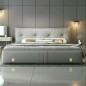 Lit design en cuir italien luxe LORNA avec sommier à lattes inclus, gris foncé Lit design en cuir italien luxe LORNA avec sommier à lattes inclus, gris foncé