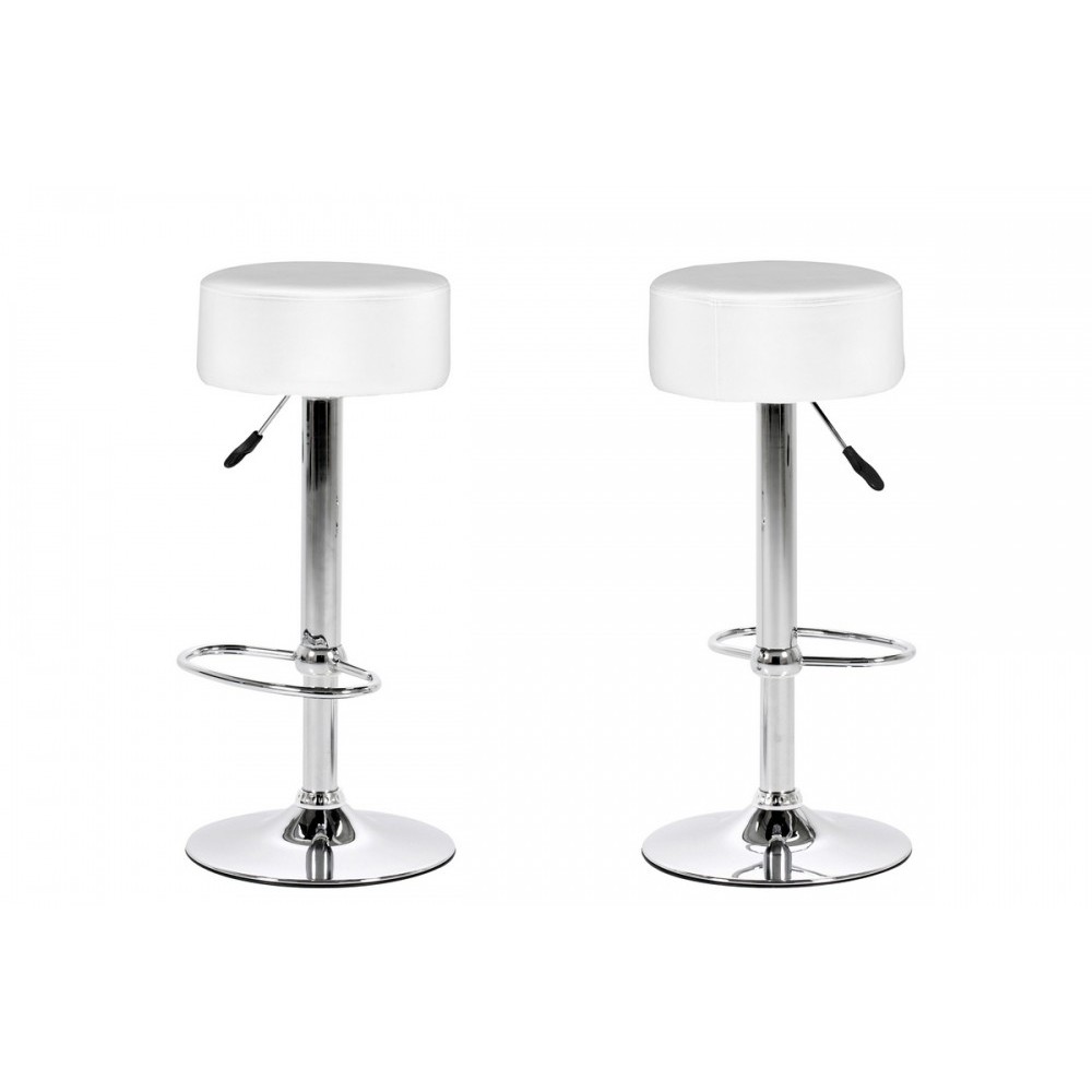 Lot de 2 tabourets design en simili cuir blanc, DUSTIN Lot de 2 tabourets design en simili cuir blanc, DUSTIN