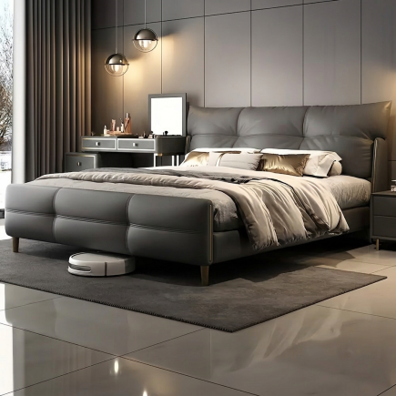Lit design en cuir italien luxe AMALFI avec sommier à lattes inclus, gris foncé