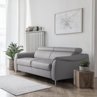 Canapé 3 places convertible en cuir italien de luxe movida, gris clair - Mobilier Privé