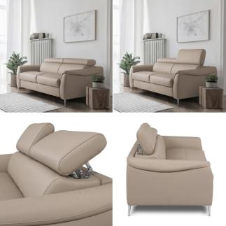 Canapé 3 places convertible en cuir italien de luxe movida, gris clair - Mobilier Privé