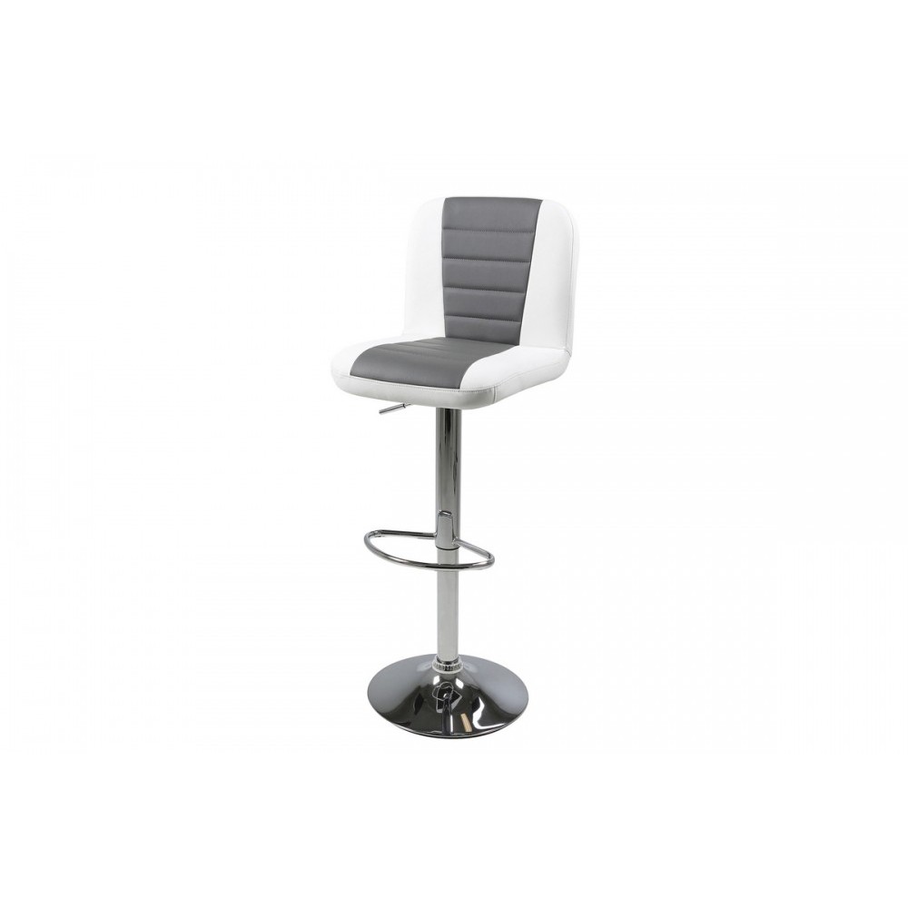 Tabouret design en simili cuir blanc et gris, FUSTER Tabouret design en simili cuir blanc et gris, FUSTER