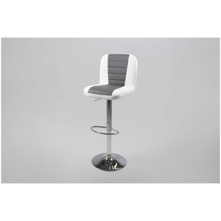 Tabouret design en simili cuir blanc et gris, FUSTER