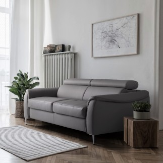 Canapé 3 places convertible en cuir italien de luxe movida, gris clair - Mobilier Privé
