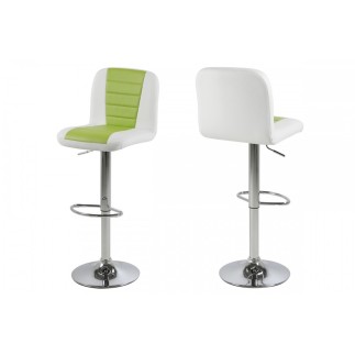 Tabouret design en simili cuir blanc et vert citron, FUSTER