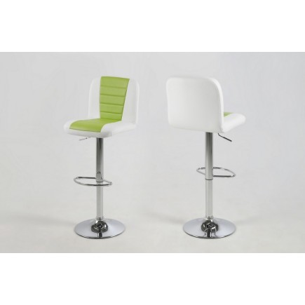 Tabouret design en simili cuir blanc et vert citron, FUSTER