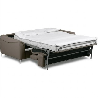Canapé 3 places convertible en cuir italien de luxe movida, gris clair - Mobilier Privé