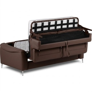 Canapé 3 places convertible en cuir italien de luxe movida, gris clair - Mobilier Privé