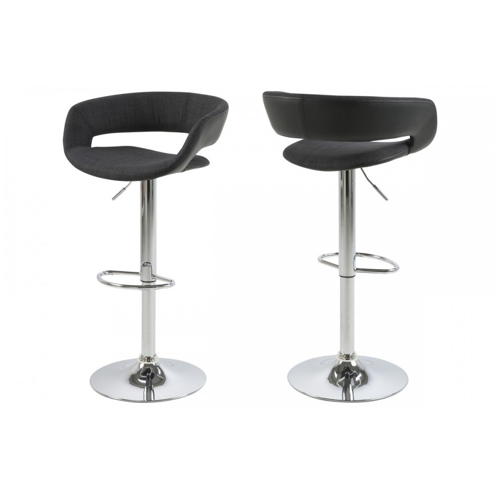 Lot de 2 tabourets design en tissu anthracite et simili cuir noir, GRECO, Gris / noir Lot de 2 tabourets design en tissu anthracite et simili cuir noir, GRECO, Gris / noir