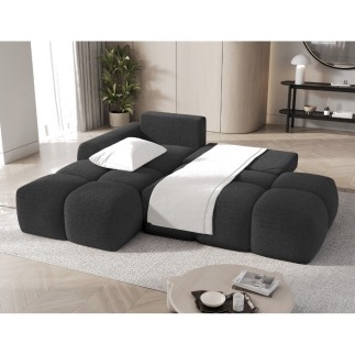 Canapé d'angle convertible en tissu bouclette gris anthracite luxe 3-4 places , angle gauche