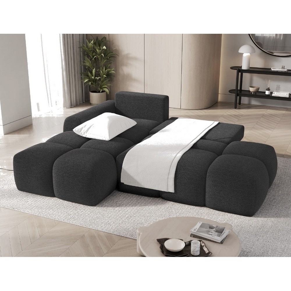 Canapé d'angle convertible en tissu bouclette gris anthracite luxe 3-4 places , angle gauche Canapé d'angle convertible en tissu bouclette gris anthracite luxe 3-4 places , angle gauche