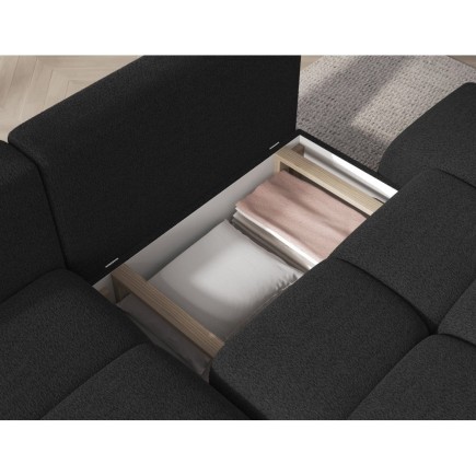 Canapé d'angle convertible en tissu bouclette beige luxe 3-4 places , angle gauche (vu de face)